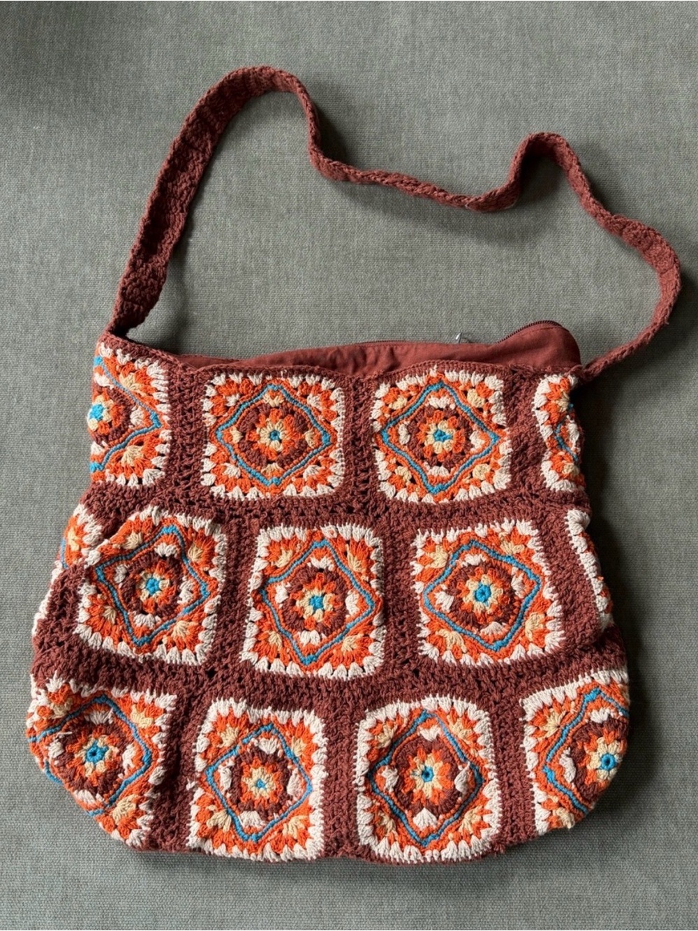 Free People Catch Me Crochet Hobo Granny Squares Brown Bag